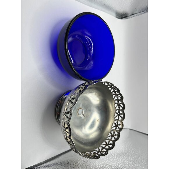Celtic Quality Plate Cobalt Blue Bowl Silver Plate Pedestal Candy Trinket Dish - Picture 6 of 7